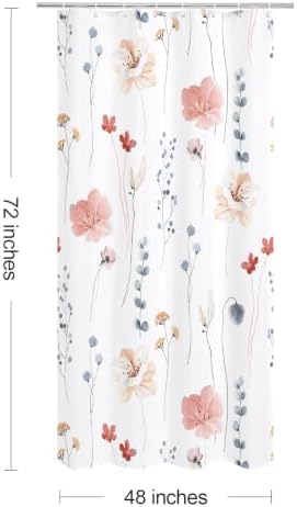 Gibelle Coral Beige Watercolor Floral Fabric Shower Curtain, 48x72