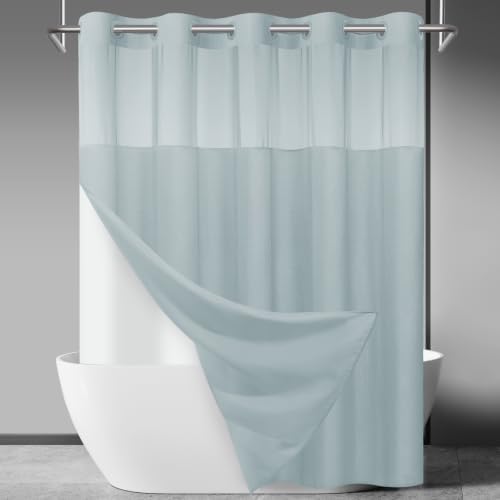 SORTTO No Hook Slub Shower Curtain with Liner, 71x74, Blue