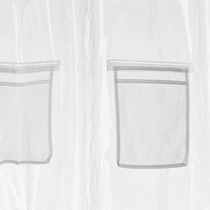 Amazon Basics 8-Gauge PEVA Shower Curtain or Liner with Mesh Storage Pockets - 72" x 72", Clear (Pack of 10)