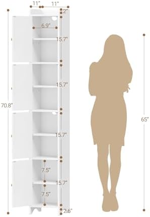 Hzuaneri 70.9" H Bathroom Storage Cabinet, Tall Corner Cabinet with 4 Doors