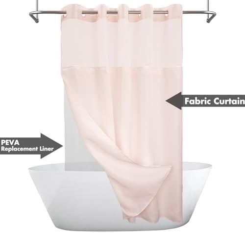 River Dream No Hook Shower Curtain with Snap-in Liner Set, Pink, 71x74