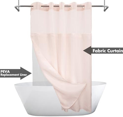 River Dream No Hook Shower Curtain with Snap-in Liner Set, Pink, 71x74