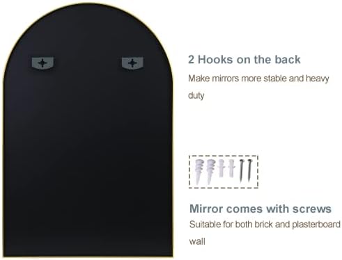 Arched Bathroom Mirror for Wall, 36" x 24" Metal Frame Vanity Mirror, Black