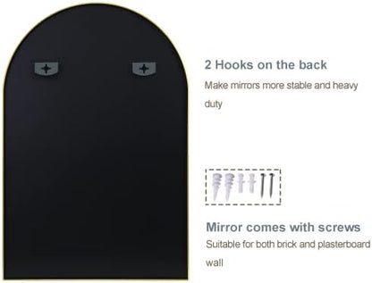 Arched Bathroom Mirror for Wall, 36" x 24" Metal Frame Vanity Mirror, Black