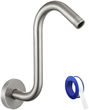 Shower Head Extension Arm with Flange, S Shaped High Rise Gooseneck Showerhead Riser Pipe, Universal Standard 1/2" Connection - Bathroom Accessory (10 Inch, Brushed Nickel)