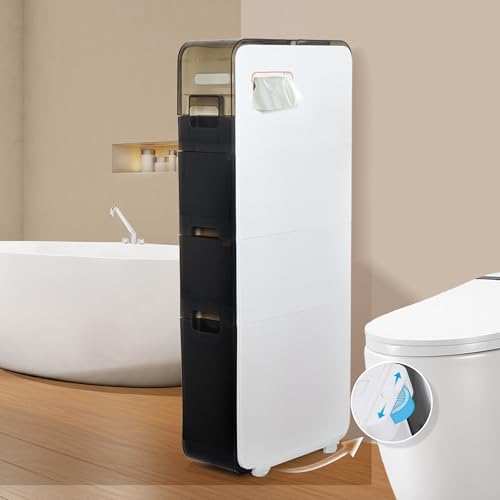 BGYMF 4-Tier Narrow Slim Bathroom Storage Cabinet,Movable,White