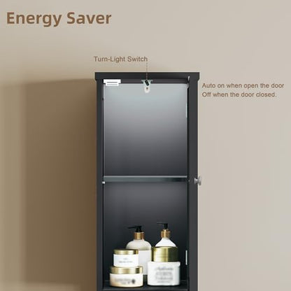 ChooChoo Narrow Bathroom Storage Cabinet with Light， Space Saving