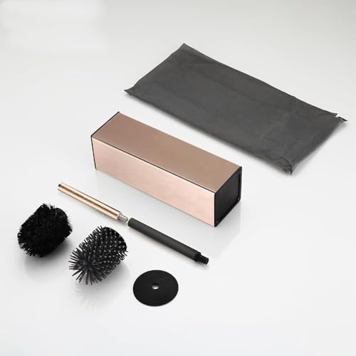BGL Standing Toilet Brush and Holder Rose Gold Aluminium Toilet Bowl Cleaner Brush and Holder for Bathroom Storage and Organization, Square Design Sturdy and Space Saving