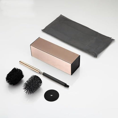 BGL Standing Toilet Brush and Holder Rose Gold Aluminium Toilet Bowl Cleaner Brush and Holder for Bathroom Storage and Organization, Square Design Sturdy and Space Saving