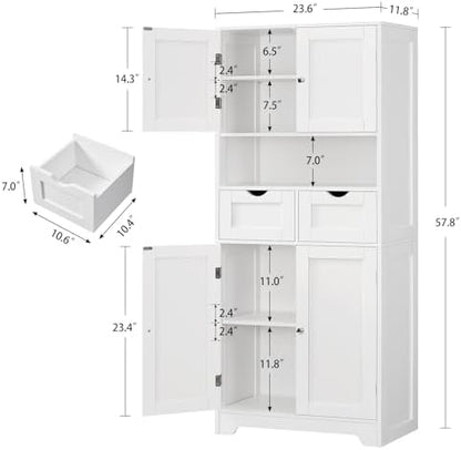 TEENFON Tall Bathroom Storage Cabinet with 4 Doors & 2 Adjustable Shelves