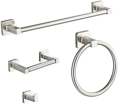 Brushed Nickel Bathroom Hardware Set 4 Pieces,Towel Bar Set Stainless Steel Wall Mounted, Includes 16In Hand Towel Bar, Towel Ring, Robe Towel Hooks,Toilet Paper Holder, Bathroom Towel Rack Set…