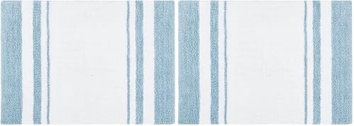 Madison Park Reversible Spa Rug 100%-Cotton Striped Ultra Soft Water Fast Bath Non-Slip Absorbent Quick Dry Mats for Tub, Shower Room, and Bathroom, 20"x30", Blue (MP72-6210) (Pack of 2)