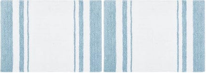 Madison Park Reversible Spa Rug 100%-Cotton Striped Ultra Soft Water Fast Bath Non-Slip Absorbent Quick Dry Mats for Tub, Shower Room, and Bathroom, 20"x30", Blue (MP72-6210) (Pack of 2)