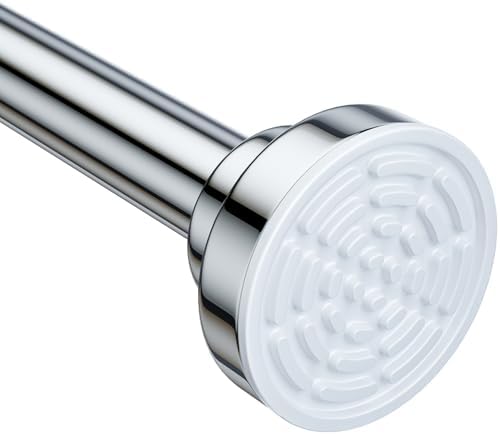 Ausemku Shower Curtain Rod - 32-104 Inch Rustproof Tension Rod, Non-Slip Spring Design, No Drilling Adjustable Curtain Rod for Bathroom, Kitchen, and Closet（Silver）