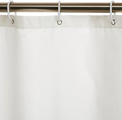 Amazon Basics Bathroom Shower Curtain, Water Repellent Fabric with Weighted Hem, Grommets & Hooks, Machine Washable, 72"x72", White