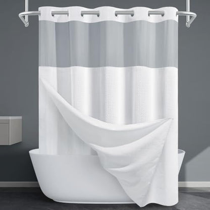 EUTXL Heavyweight No Hook Shower Curtain with Liner, White,71x86