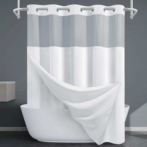 EUTXL Heavyweight No Hook Shower Curtain with Liner, White,71x80