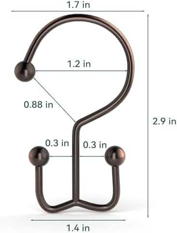 24 Pcs Shower Curtain Hooks, Goowin Shower Curtain Rings, Durable Rust Proof Black Shower Curtain Hooks, Shower Rings for Curtain, Double Glide Shower Hooks for Shower Curtain Rods, Bronze