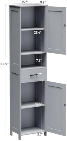 Homhedy 67" H Tall Bathroom Storage Cabinet with Barn Doors and Drawer