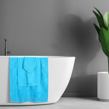 BELIZZI HOME Ultra Soft 3 Pack Cotton Towel Set, Contains a Bath Towels 28x55 inch, a Hand Towels 16x24 inch & a Wash Cloths 12x12 inch, Ideal Everyday use, Compact & Lightweight - Turquoise Blue