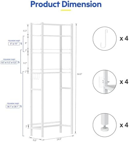 samstar 4 Tier Over The Toilet Storage Rack, Bathroom Organizer Shelves Cabinet Above Toilet, with Adjustable Height Freestanding Shelf Space Saver, White