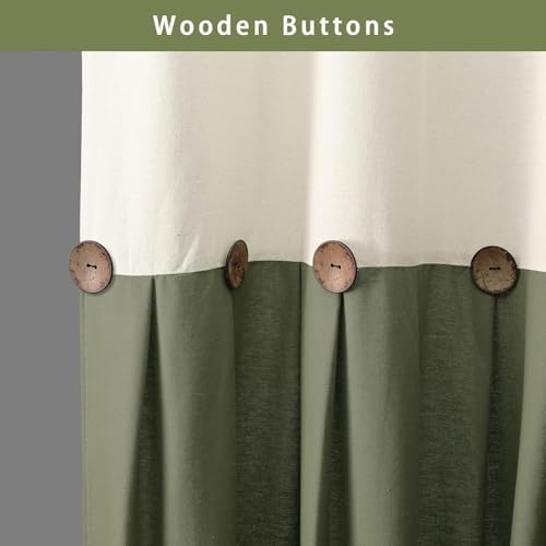Farmhouse Shower Curtain Linen Button Cream-Green 72" W x 72" L