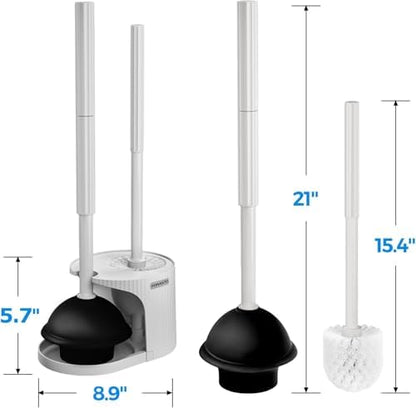 FORASTO 2Pack 2 in 1 Toilet Brush and Plunger Set,Clean Gloves, Extended Handle Plunger，Toilet Bowl Brush Plunger Set,Bathroom Cleaning Tools,Toilet Brush Plunger Combo,Cleaning Brush(Light Grey)