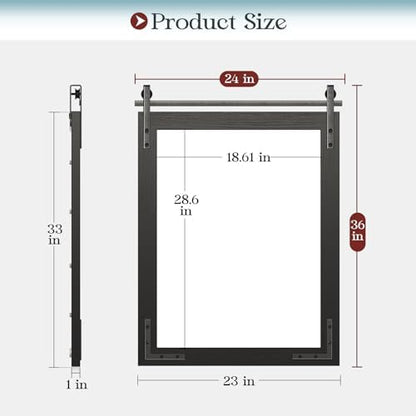 Farmhouse Mirror for Bathroom, 24"x36" Black Farmhouse Mirror with Rustic Wood Framed, Barn Door Vanity Mirrors for Wall, Vintage Decorative Mirrors for Entryway,Living Room,Bedroom