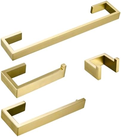 BAGNOLUX Brushed Gold Towel Bar, Bath Towel Holder 304 Stainless Steel, Towel Racks for Bathroom, Square Bathroom Accessories Set Towel Bar Set Heavy Duty, Brushed Brass