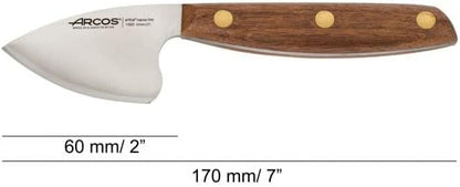 Arcos Cheese Knife set 3 pieces. Nitrum Stainless Steel. Very useful set for irregular pieces of hard cheeses, soft cheeses and creamy cheeses. Handle 100% Ovengkol wood Series Nordika. Color Brown.