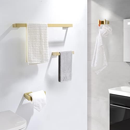 Gold Towel Bar Set 4 Pieces Bathroom Hardware Set Wall Mounted Stainless Steel,Towel Bar+Towel Holder+Towel Hook+Toilet Paper Holder,23.6 inch