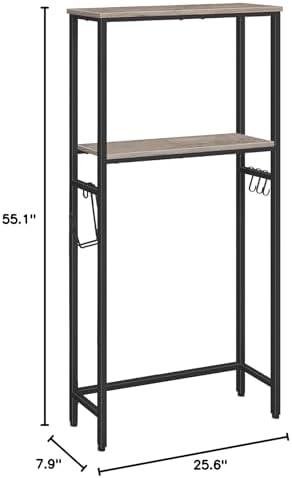 HOOBRO Over-The-Toilet Storage,2-Tier Bathroom Organizer Over Toilet,Freestanding Bathroom Storage Shelves, with Toilet Paper Holder and Hooks,Space Saver, Greige and Black BG49TS01