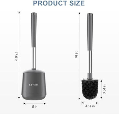 SetSail Toilet Brush and Holder, Self Closing Lid Toilet Bowl Brushes Holder and Extra Long Handle Ventilated Toilet Brush Set for Bathroom Cleaning, Nylon Bristles, Grey