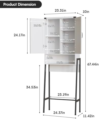 Vabches Over The Toilet Storage Cabinet with 2-Door Design Bathroom Organizers and Storage with Anti-Tip Device Over Toilet Organizer with Shelves for Bathroom,Restroom,Laundry White