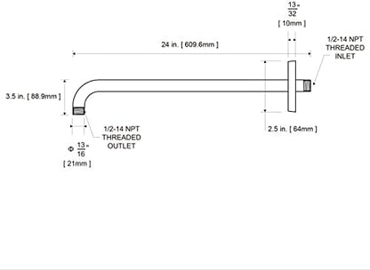 OFFO Shower Arm with Flange, 24 in Brushed Nickel Wall Mount Replacement Angle Shower Head Arm Wall-Mounted For Fixed Shower Head & Handheld Showerhead