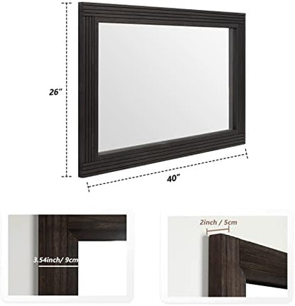 YOSHOOT Hand-Made Wooden Spliced Wall Mirror for Bathroom, Rustic Farmhouse Vanity Mirror, Décor Wall Art, Solid Wood Frame, Vertical or Horizontal Hanging