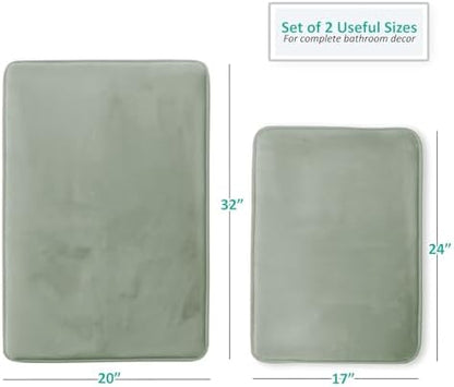 Clara Clark 2 Piece Bathroom Rug Set - Memory Foam, Bath Mat Set, Plush, Cozy, Ultra Soft, Non Slip, Machine Washable, Quick Dry - 24” x 17”+ 32” x 20” - Forest Green