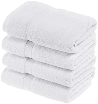 SUPERIOR Egyptian Cotton Plush & Absorbent, Hand Towel Set of 4, White