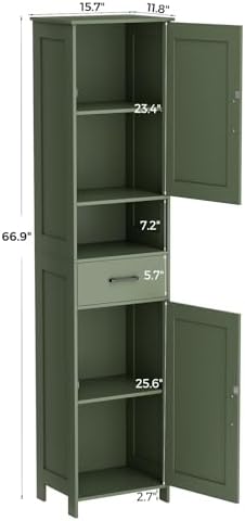 Homhedy 67" H Tall Bathroom Storage Cabinet with Barn Doors and Drawer