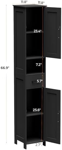Homhedy 67" H Tall Bathroom Storage Cabinet with Barn Doors and Drawer