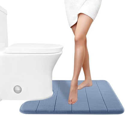 Yimobra Memory Foam Toilet Bath Mat U-Shaped, 24 X 20 Inches,Soft and Comfortable, Super Water Absorption, Non-Slip, Machine Wash and Easier to Dry for Bathroom Commode Contour Rug, Denim Blue