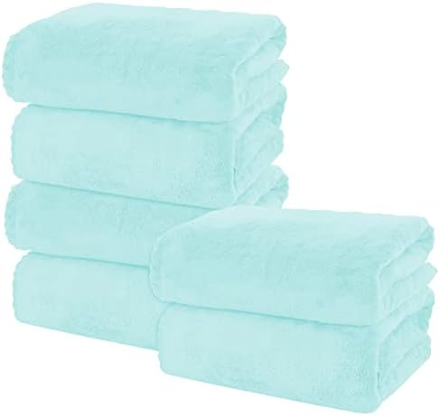 MOONQUEEN 6 Pack Premium Bath Towel Set - Quick Drying - Microfiber Coral Velvet Highly Absorbent Towels - Multipurpose Use as Bath Fitness, Bathroom, Shower, Sports, Yoga Towel (Frozen Blue)