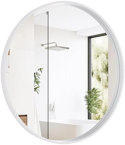WallBeyond Round Wood Mirror 28 inch Circle Wall Mirror for Bathroom Round Wall Mirror for Wall Decor, Vanity, Entryway Living Room (White)