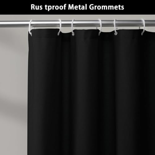 Farmhouse Shower Curtain Button Black-Black Stripe 72" W x 84" L