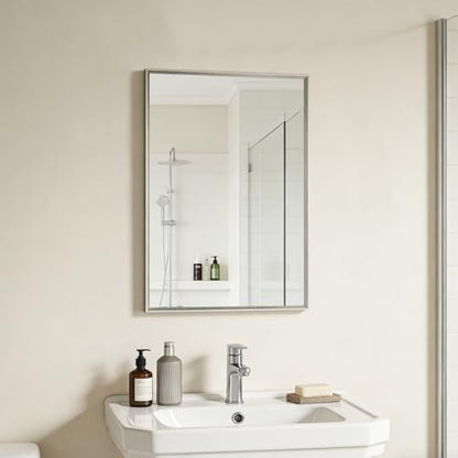 Bathroom Mirror for Wall, 24x16 Inch Framed Vanity Mirror Brushed Nickel