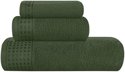 GLAMBURG Ultra Soft 3 Pack Cotton Towel Set, Contains a Bath Towel 28x55 inch, a Hand Towel 16x24 inch & a Wash Coth 12x12 inch, Ideal Everyday use, Compact & Lightweight - Olive Green