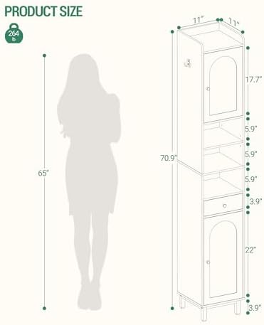 Hzuaneri Tall Bathroom Cabinet with Adjustable Shelves, Storage Cabinet