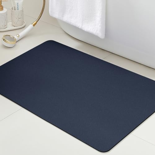 ACCUMTEK Non Slip Bath Mat, Thin Bathroom Rugs Fit Under Door, Quick Dry Bath Mats, Machine Washable Bath Rugs for Bathroom, Bathtub & Kitchen, Bathtub, Dark Blue/Solid/24 x17