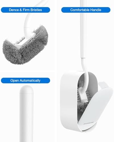 Toilet Bowl Brush and Holder, OSCIOSS Toilet Brush Set with Ergonomic Design, Compact Size, Durable Bristles, RV Toilet Brushes & Holders for Dead Corner Clean (White, 1pack)