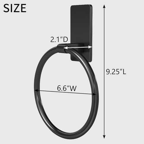 STWWO Hand Towel Holder for Bathroom, Adhesive Round Towel Ring, Black
